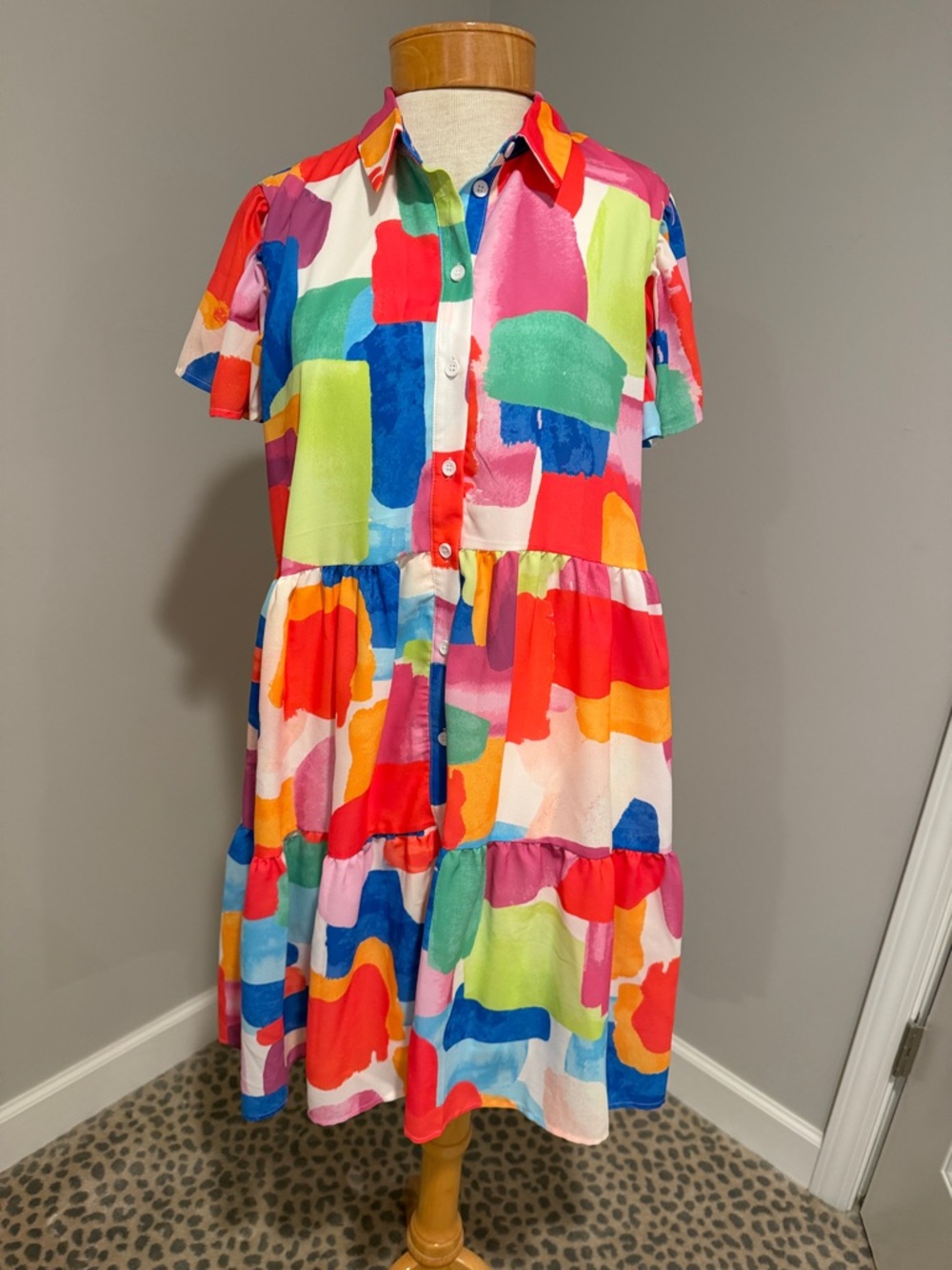 Flying Tomato Multicolor Abstract Print Tiered Shirt Dress